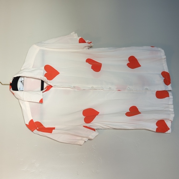 Asos Design Relaxed Fit Button Down Heart Print Men's Shirt XS - Picture 3 of 6